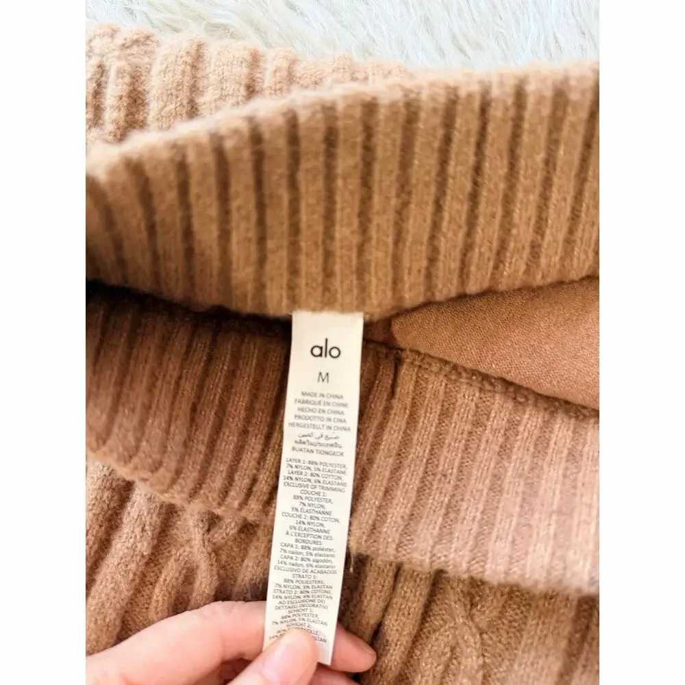Alo Yoga Winter Bliss Cableknit Cable Knit Sweater Skirt Toasted Almond